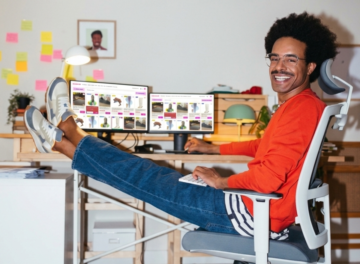 Person browsing Buywander auctions from a home office